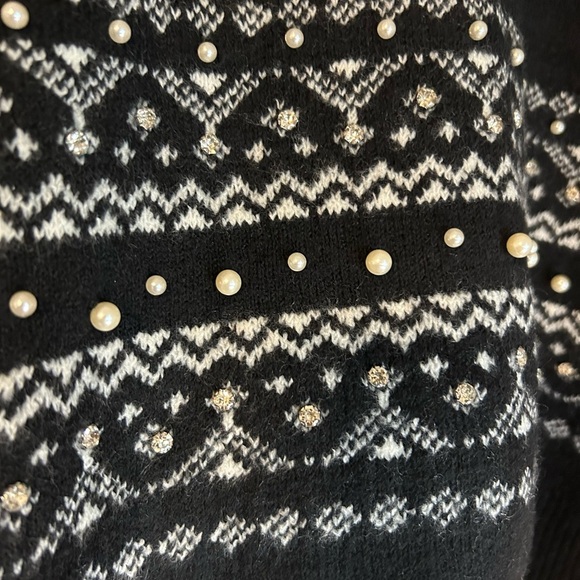 CeCe Women’s Black Sweater with White Pattern Pearl Accents Size 2X $79 - Picture 4 of 7